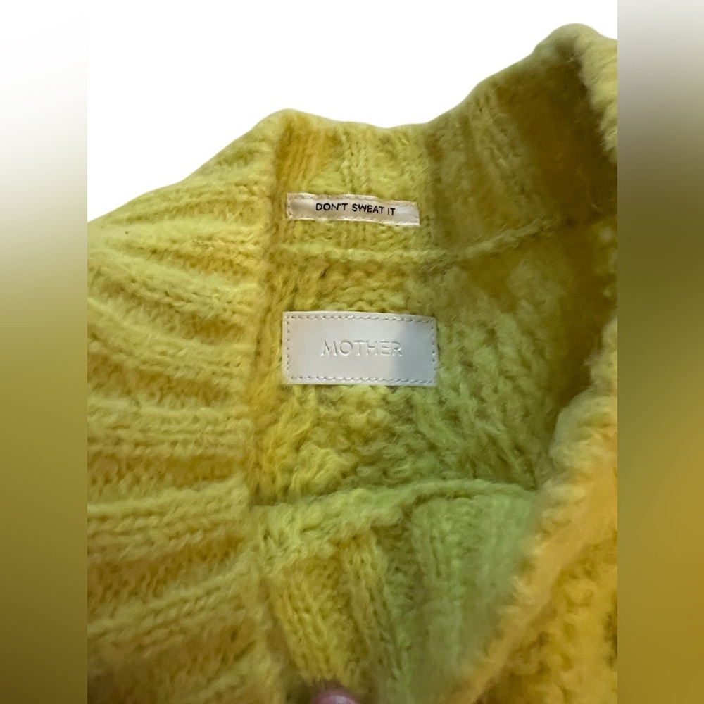 Mother Women Yellow Extended Sleeve Crop Cable Pullover Sweater - Picture 6 of 10